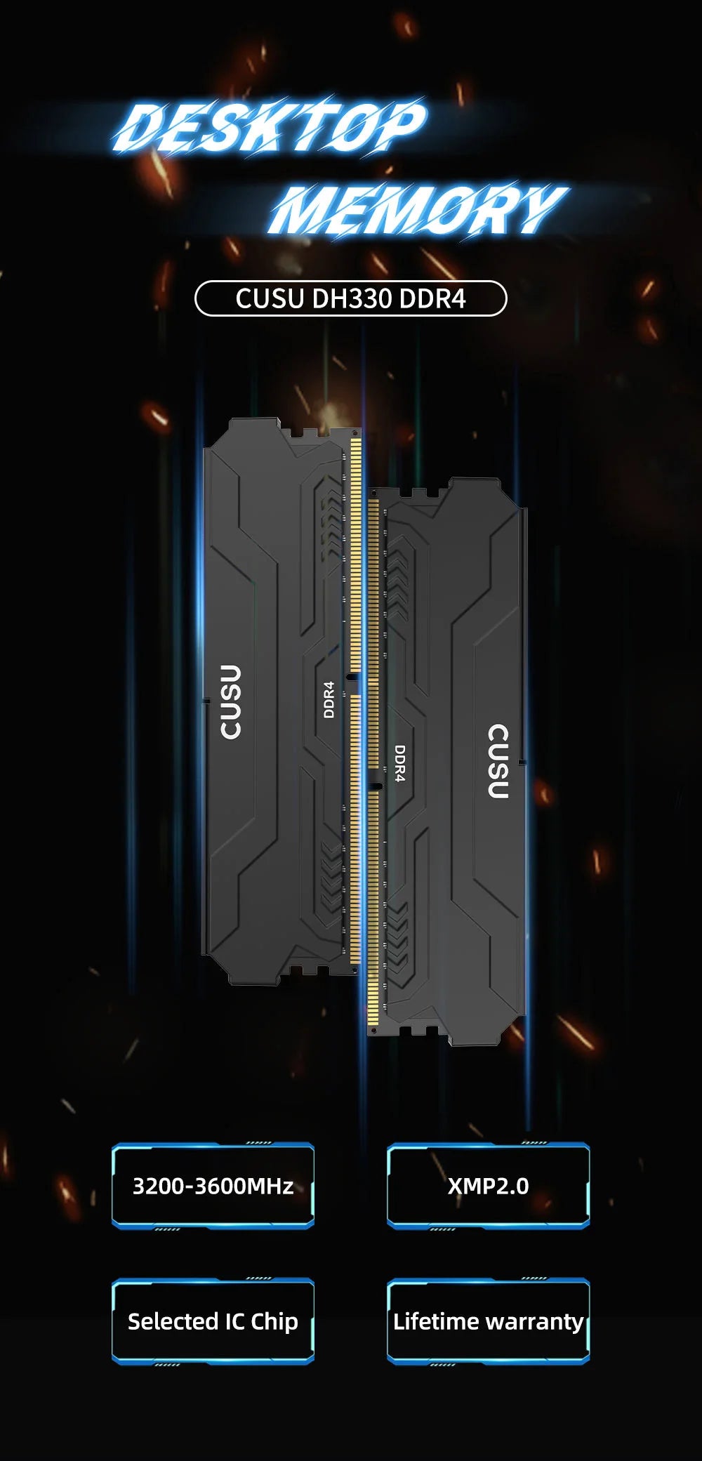 RAM CUSU DDR4 (16GB) 8GB * 2RGB BUREAU 3200 MHZ